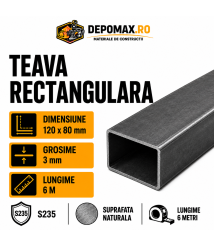 Teava rectangulara 120 x 80 x 3 mm, 6 metri